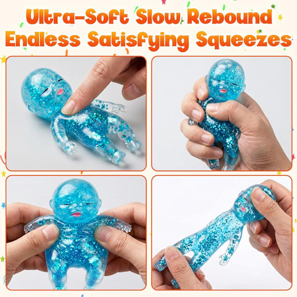 3 st Glitterdocka Stressboll, Sensorisk Fidget för Stresslindring