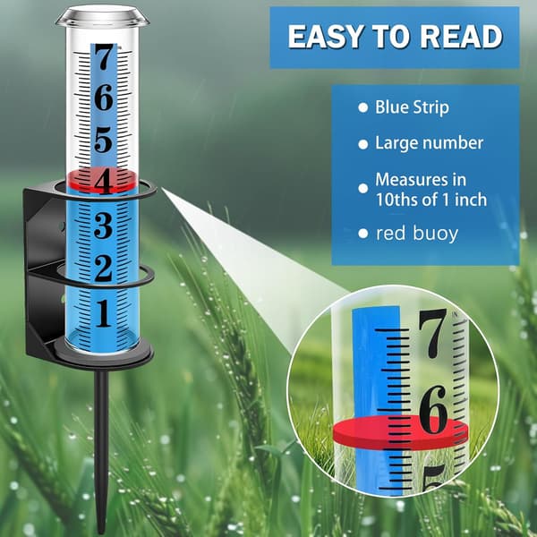 Rain gauge for garden, accurate precipitation meter with metal stand, large digits and red float