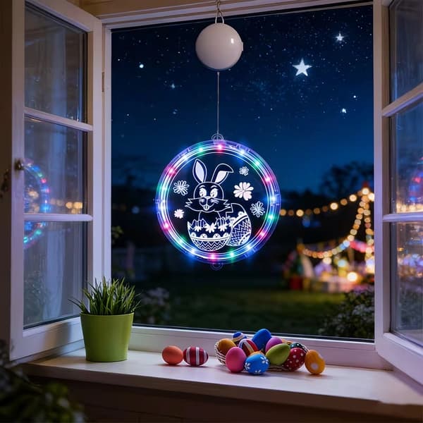 Easter Decoration LED Window Lamp Rabbit & Egg – Hanging Easter Lighting for Windows, Party, Home & Garden Bunny-17cm