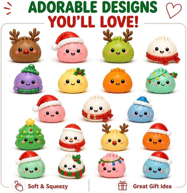 Julekalender 2026 Squishy – 24 dage med søde mini-klemmelegetøj, julekalender og fidget-legetøj til voksne