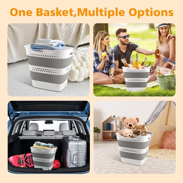 2-pack Foldable Laundry Basket 42 L Plastic with Handles, Space-Saving Laundry Hamper for Home, Bathroom, and Laundry Room Light grey