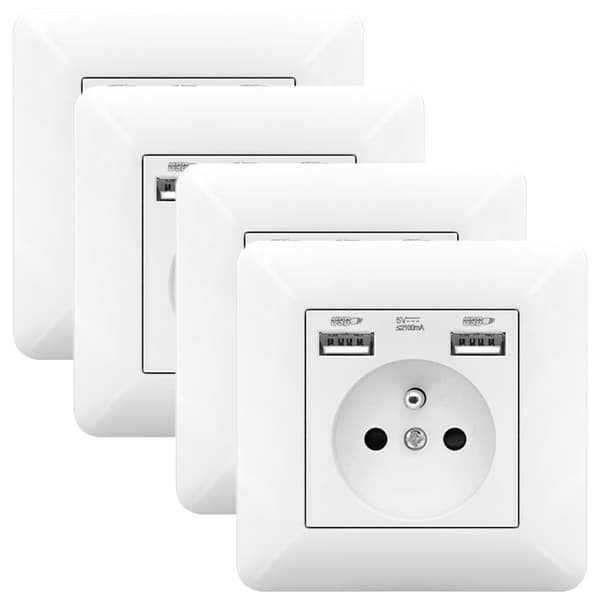 1/2/4 pcs Wall Socket with 2 USB Ports and 1 AC Outlet 110-250V – Fast Charging for Smartphone & Tablet 4-Pack