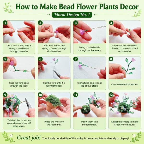 3000-delars Pärlkit Växter, Glaspärlor för Blommor och Gröna Blad med Krukor Verktyg och DIY Guide