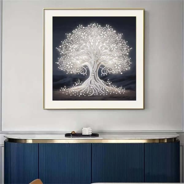 Speciel Form Diamantkunst: Livets Træ Fuld Drill 30x30 cm - Krystalmosaik