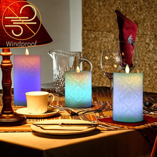 3-pack Color Changing Flameless LED Pillar Candles with 18-Key Remote Control, Timer, and Flickering Flame