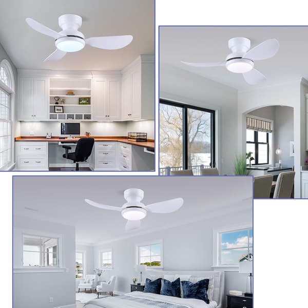 Ceiling fan with LED lighting 76 cm, 3 white ABS blades, remote control, low profile, 3 color temperatures, dimmable, 6 speeds White 70cm