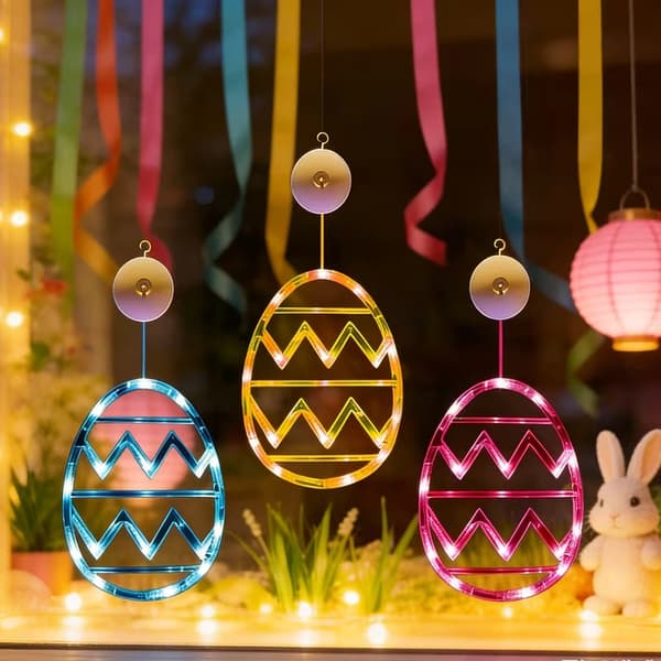 3-pack Easter Lights with Rabbit and Egg – Battery-Operated Decoration for Windows, Indoors, Festive Atmosphere 3 Easter Eggs