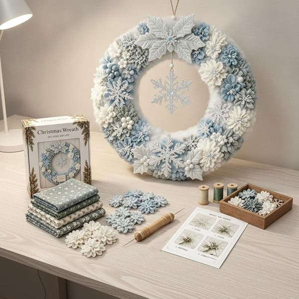 Julekrans 3D Stof Poke Art DIY-sæt til voksne (Snefnug)