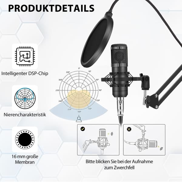 Mikrofonsæt til Podcasting & Live Streaming, Stemmeforvrænger, Udstyr til PC/Laptop og Gaming Black
