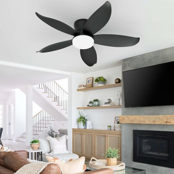 Ceiling fan with LED lighting 65/95/110 cm, 5 blades, remote control, 6 speeds, quiet reversible DC motor Black 95cm