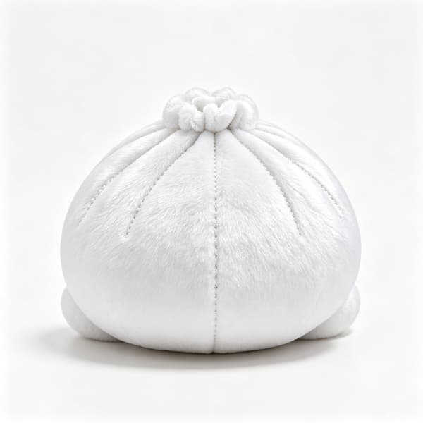 Dumpling Squishy i blødt plys, 15 cm, klemmelegetøj og fidget-legetøj i dumpling-form med dampkoger, hvid