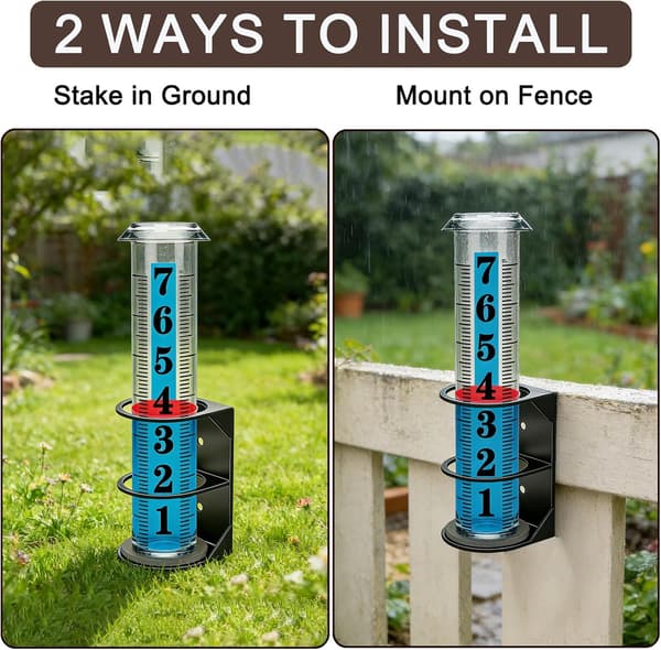 Rain gauge for garden, accurate precipitation meter with metal stand, large digits and red float