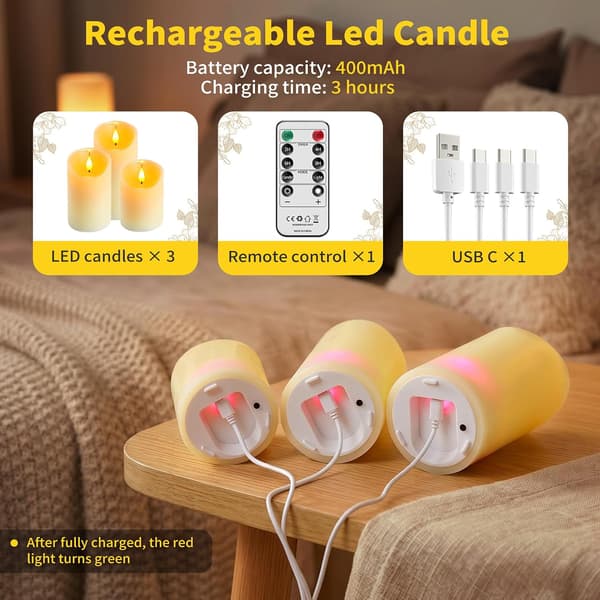 3/5-pack flameless LED tea lights with remote control and timer, flickering lights for Halloween, party and table decoration 3PCS