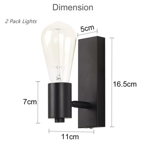 2-pak industrielle sorte væglamper E27, drejelige vægspotlights til soveværelse, stue og køkken Black Without Bulb