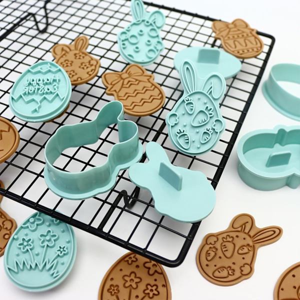 Easter Cookie Cutters 12-Pack - Easter Egg Biscuit Molds with 3D Stamp Plastic for Baking DIY Easter Cookies Party Decoration