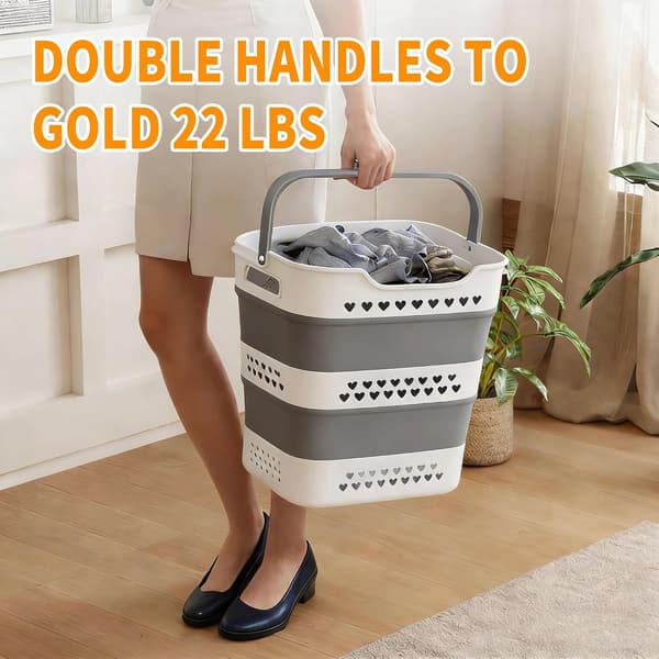 2-pack Foldable Laundry Basket 42 L Plastic with Handles, Space-Saving Laundry Hamper for Home, Bathroom, and Laundry Room Light grey