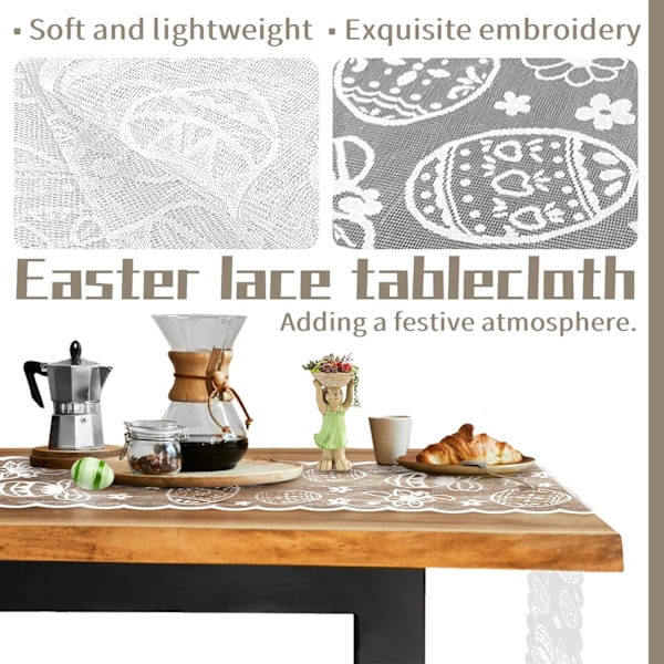 Easter Table Runner 183x33 cm - FainFun Easter Table Runner with Rabbit Motif, Spring Decoration for Dining Table Home Party Blue