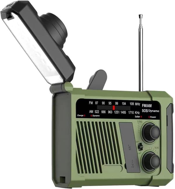 Hätäradio FM AM NOAA aurinkokennolla ja veivillä, SOS-taskulamppu ulkokäyttöön Orange
