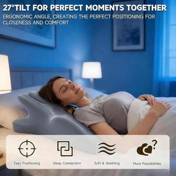 Ergonomic Memory Foam Wedge Pillow, 27° Incline, Back and Neck Support in Multiple Resting Positions Grey 59x46x24cm