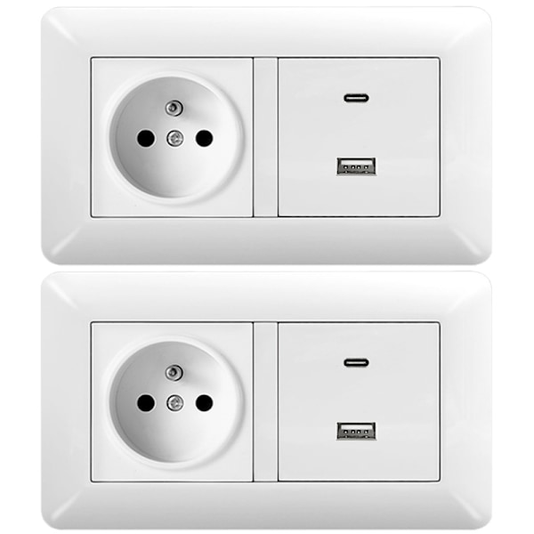 1/2 pc Duo French Socket + USB/Type C – Built-in Wall Socket 1 AC + 1 USB + 1 Type C 2-Pack