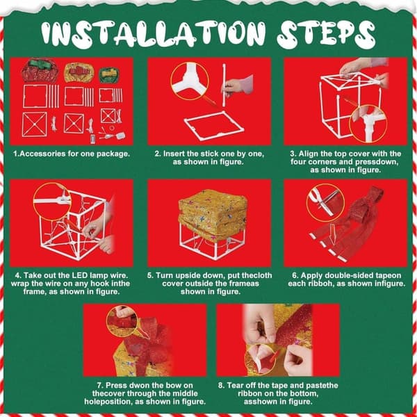 Christmas Decorations 3-Pack with LED, Lighted Gift Boxes Indoor & Outdoor with 8 Modes and Remote Control flerfärgad 3pcs