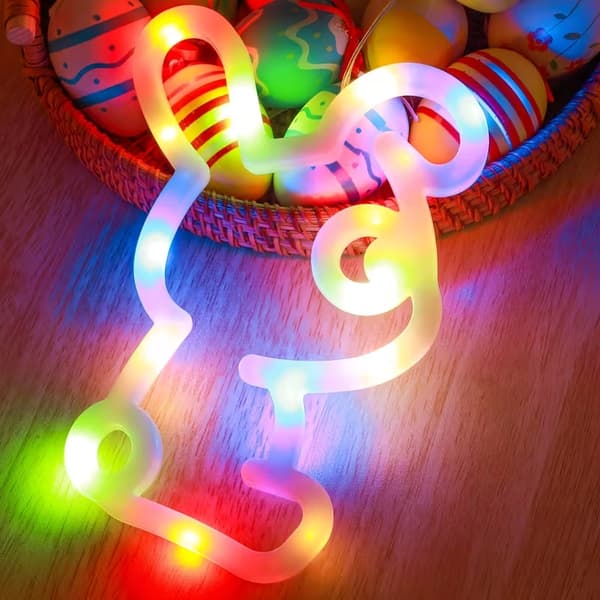 Easter Decoration LED Lights with Eggs and Rabbits – Battery-Powered Light String for Windows, Home, and Festive Atmosphere Warm White Rabbit
