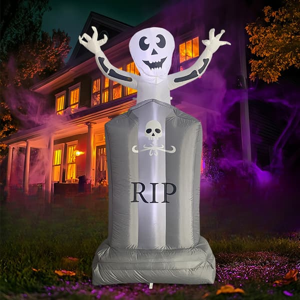 Oppblåsbart Halloween-spøkelse 1,8 m med gravstein og LED, dekorasjon for hage og plen