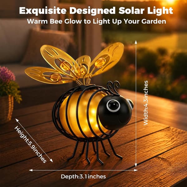 1/2-pack Hanging Solar Bee Light, Waterproof LED Garden Lighting for Garden, Patio, Balcony and Yard Orange 2-PACK