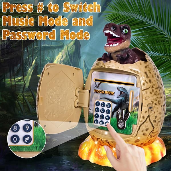 Electronic Dinosaur Piggy Bank for Kids - Secure Money Box with Code Brown