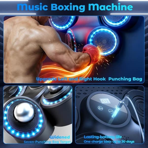 Smart Boxing Target with Music & Bluetooth, LED Lights, 9 Speeds & Reaction Modes