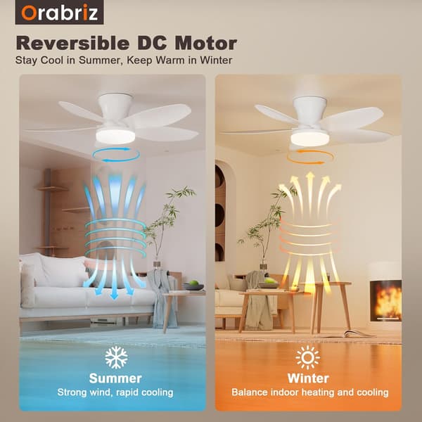 Ceiling fan with LED lighting 63/108 cm, 40 W, 5 ABS blades, remote control, 6 speeds, dimmable, quiet DC motor White 63cm