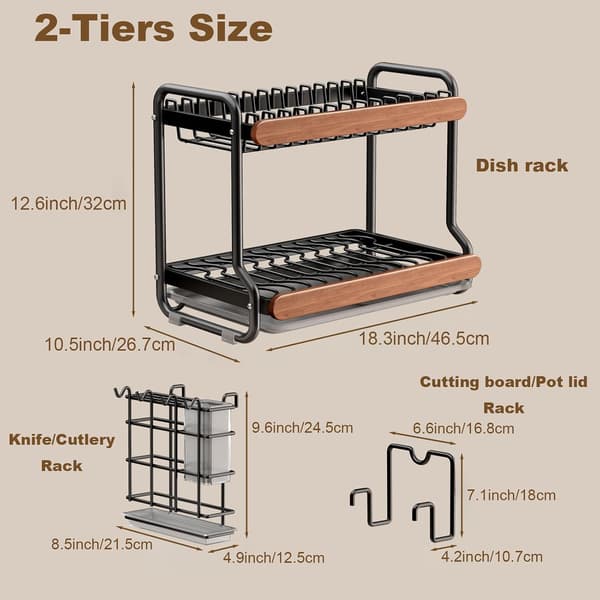 Dish Rack 2/3 Tiers in Stainless Steel, Removable Cutlery Holder and Drip Tray, Space-Saving Kitchen 2-Tier