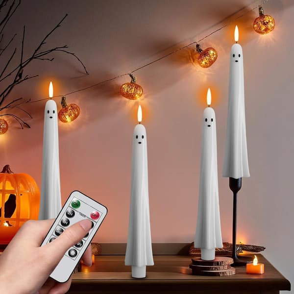 2/4/6 pcs Halloween Ghost LED Flameless Candles, Remote Control and Timer, Decorative Lights for Table and Home 4pcs