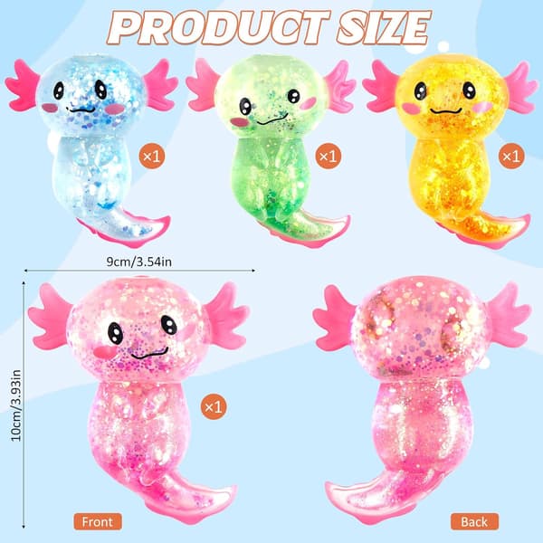 Axolotl-leksaker (set om 4) – Axolotl-klämleksaker, stresslindrande klämleksaker, squishy-bollar