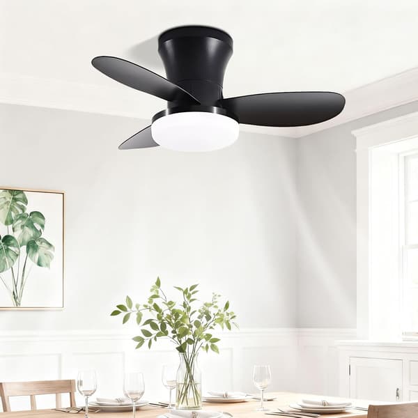 Ceiling fan with LED lighting 63/108 cm, 40 W, 3 ABS blades, remote control, 6 speeds, dimmable, quiet DC motor Black 108cm
