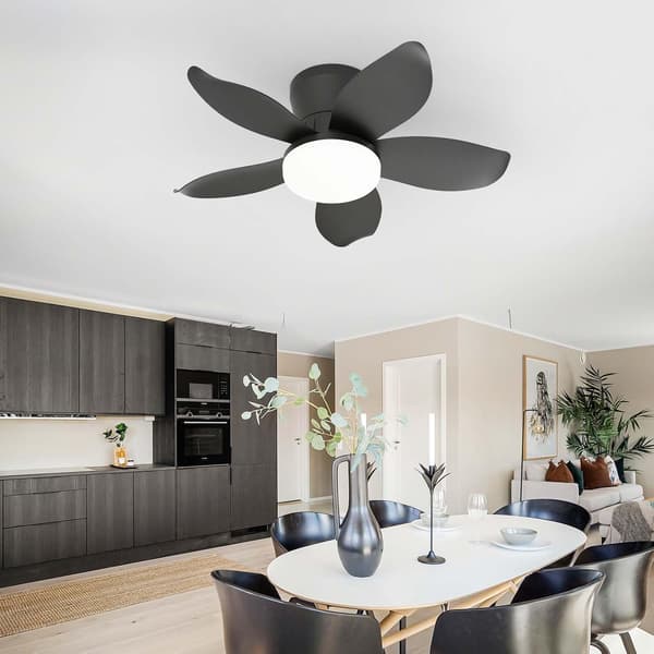 Ceiling fan with LED lighting 65/95/110 cm, 5 blades, remote control, 6 speeds, quiet reversible DC motor Black 95cm