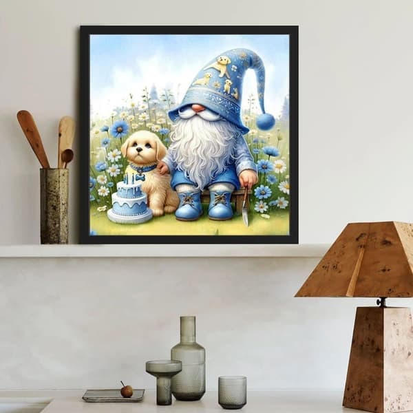 Blå Tomte 5D Diamantmosaikk - Bursdagsgave, Full drill DIY, Perlekunst 35x35 cm