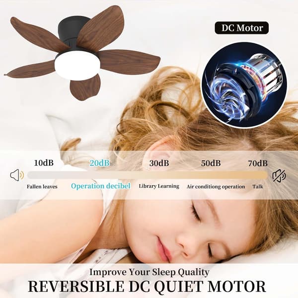 Ceiling fan with LED lighting 65/95/110 cm, 5 blades, remote control, 6 speeds, quiet reversible DC motor Black 95cm