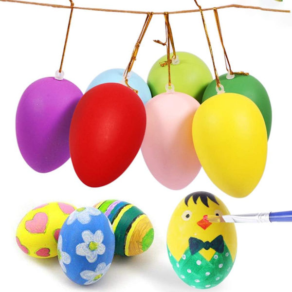 Plastic Easter Eggs 24-Pack – Hanging Easter Decorations Eggs for Easter Twigs DIY Crafts Home Easter Decoration White