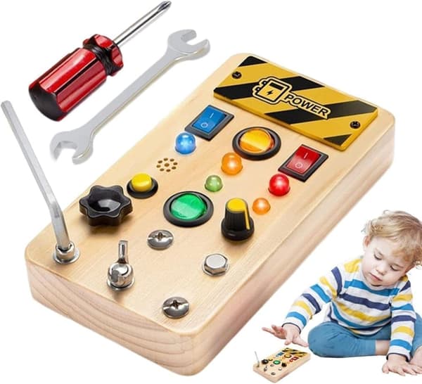 Activity Board Wood | Sensory Toy Board with Light Switch, Educational Play for Children