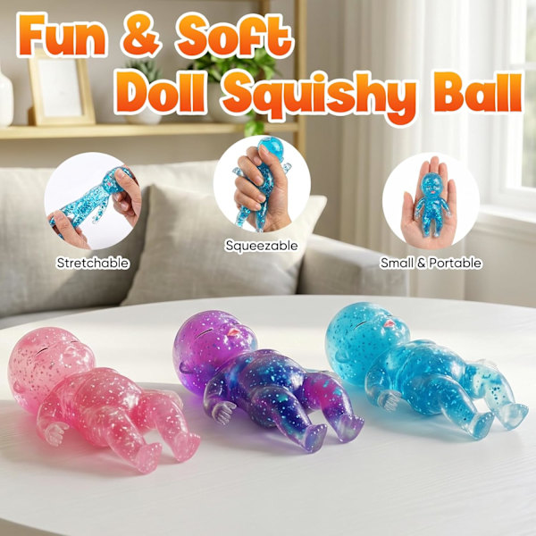 3 st Glitterdocka Stressboll, Sensorisk Fidget för Stresslindring