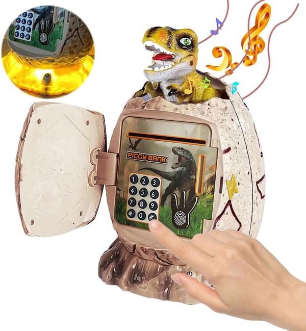 Elektronisk Dinosaur Sparebøsse til Børn – Sikker Pengeboks med Kode Beige