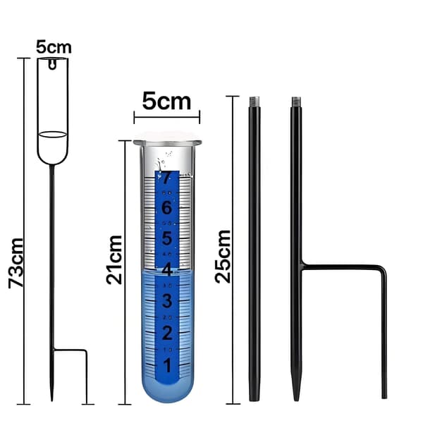 Rain gauge for garden, adjustable height, accurate precipitation meter with ground spike and red float
