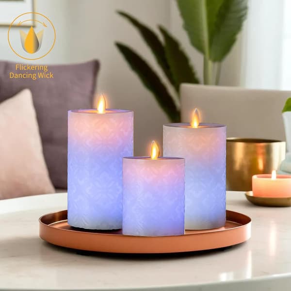 3-pack Color Changing Flameless LED Pillar Candles with 18-Key Remote Control, Timer, and Flickering Flame