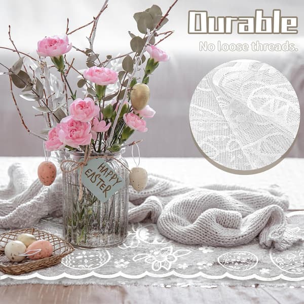 Easter Table Runner 183x33 cm - FainFun Easter Table Runner with Rabbit Motif, Spring Decoration for Dining Table Home Party Pink