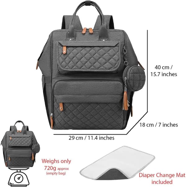 Diaper Bag Backpack Baby Waterproof with Changing Pad, Pacifier Case, Bottle Holder & Stroller Hooks, Multifunctional Diaper Bag Dark Grey