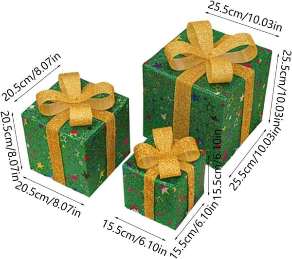 Christmas Decorations 3-Pack with LED, Lighted Gift Boxes Indoor & Outdoor with 8 Modes and Remote Control grön 3pcs
