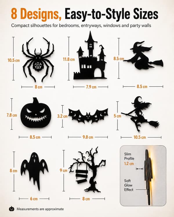 8/16/24/32/40-pack Halloween Stickers with LED, Luminous Wall and Window Decoration with Spooky Silhouettes 8pcs/1set