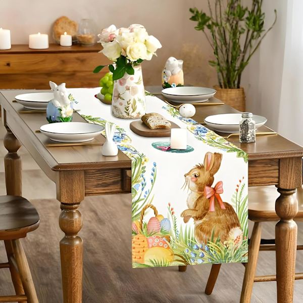Easter Table Runner 33x183cm – Easter Table Decoration with Easter Eggs Rustic Spring Decoration for Kitchen & Dining Room ZQ-342