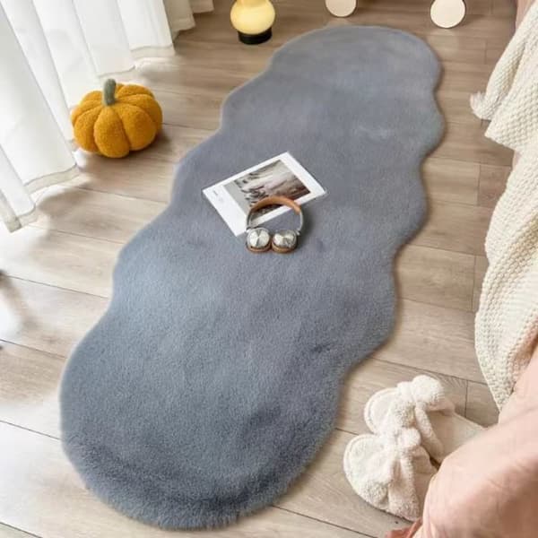 Langtæppe Soveværelse, Blødt Fældtæppe 60×150cm, Fluffy Tæppe Skridsikkert Vaskbart til Stue